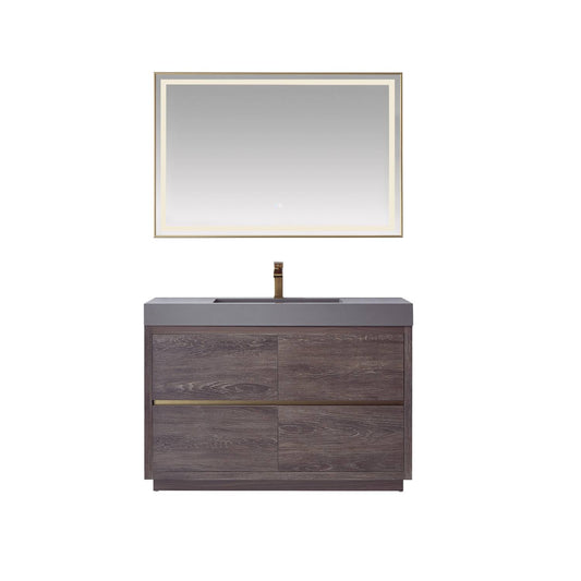 Vinnova Huesca 18 Single Sink Bath Vanity In North American Oak With White Composite Integral Square Sink Top