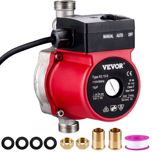 Vevor Hot Water Recirculating Pump, 120w 110v Water Circulator Pump, Automatic Start Circulating Pump Npt 3/4 W/Brass Fittings, Stainless Steel