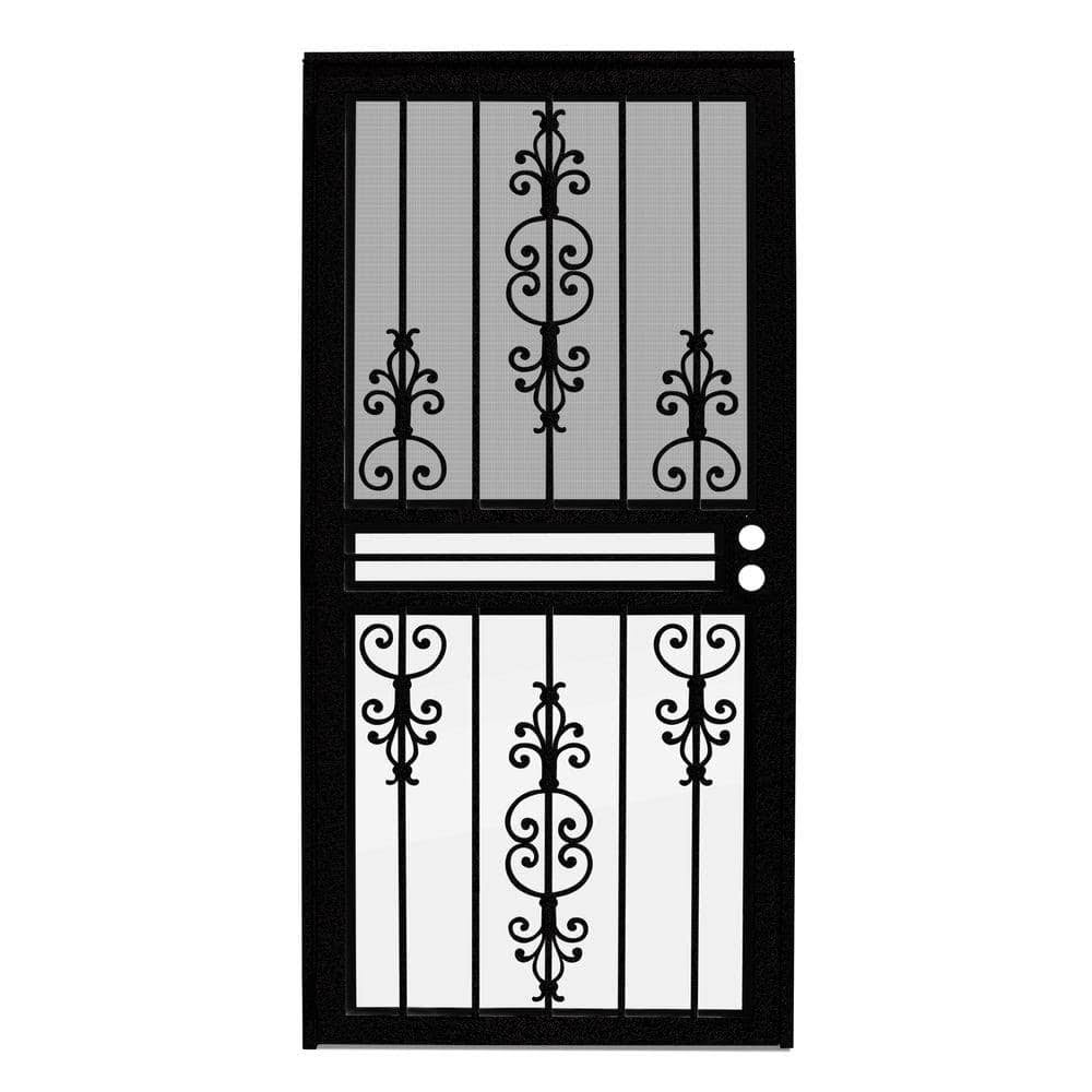 Unique Home Designs 30 In. X 80 In. Estate Black Recessed Mount All Season Security Door With Insect Screen And Glass Inserts