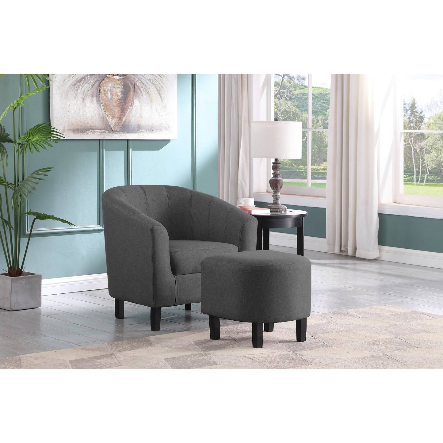 Urban Home Wesley Tub Chair With Ottoman, Dark Grey