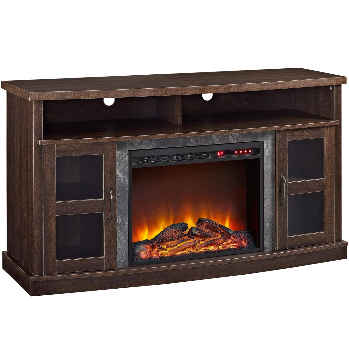 Ameriwood Home Barrow Creek Fireplace Console With Glass Doors For Tvs Up To 60