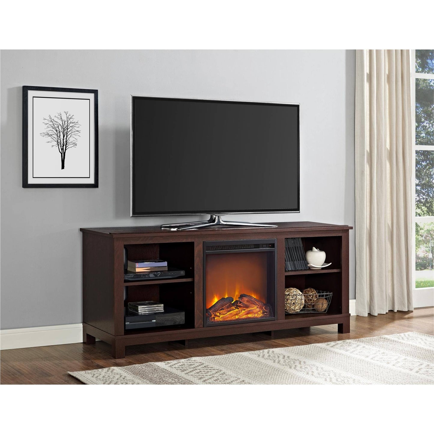 Ameriwood Home Edgewood Tv Console With Fireplace For Tvs Up To 60 Espresso