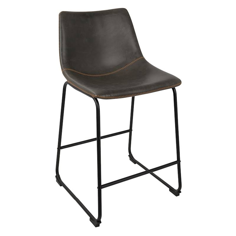 At Home Crosby St Drake Faux Leather Modern Industrial Counter Stool, Cognac