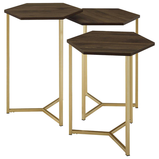 Walker Edison Hex Nesting Tables Set Of 3 - Dark Walnut / Gold