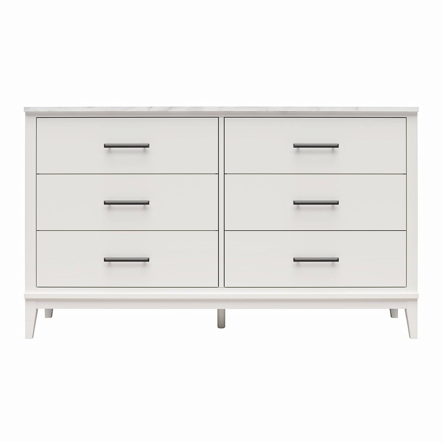 Ameriwood Home Lynnhaven Wide 6 Drawer Dresser In White W/ White Marble Top