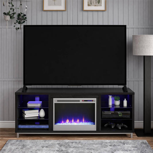 Ameriwood Home Lumina Fireplace Tv Stand For Tvs Up To 70 Inch, Black Oak