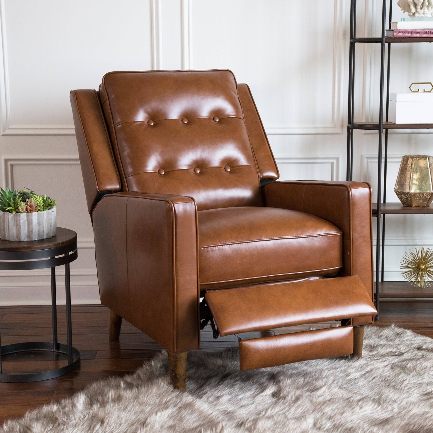 Abbyson Holloway Mid Century Top Grain Leather Pushback Recliner