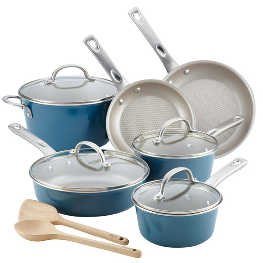 Ayesha Curry Home Collection 12-Piece Porcelain Enamel Nonstick Cookware Set, Sienna Red