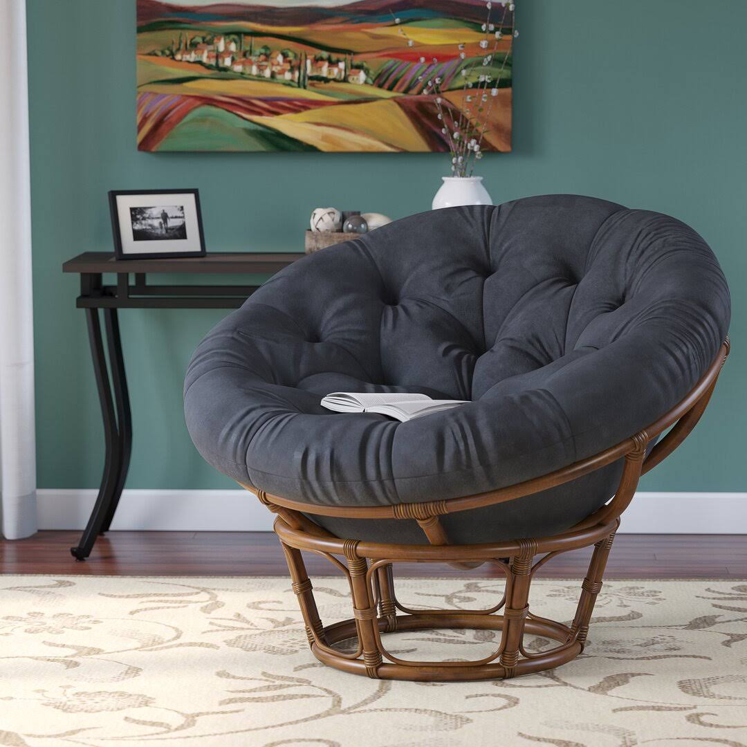 Beachcrest Home Decker Rattan Papasan Chair With Cushion Upholstery: Hunter Green