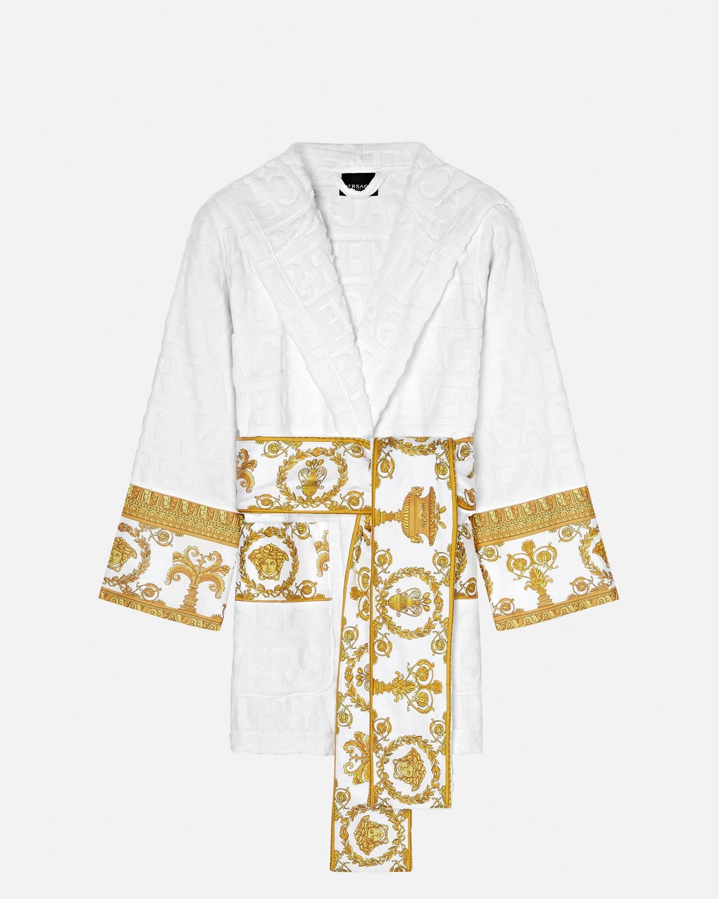 Versace I Baroque Short Bathrobe, Unisex, White, Xl