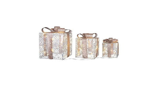 At Home Set Of 3 Outdoor Pre-Lit Led Clear Lights Champagne 15 Gift Boxes