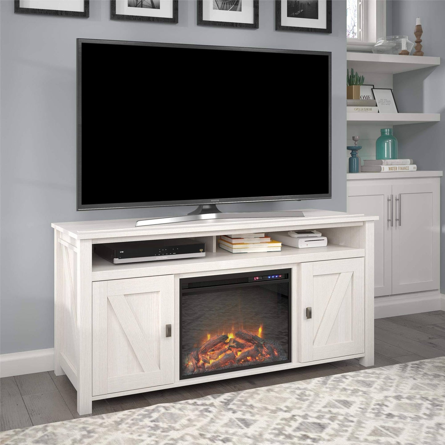 Ameriwood Home Farmington Ivory Oak 60 Electric Fireplace Tv Console