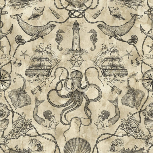 York Wallcoverings Ho3360 Deep Sea Toile Wallpaper Black