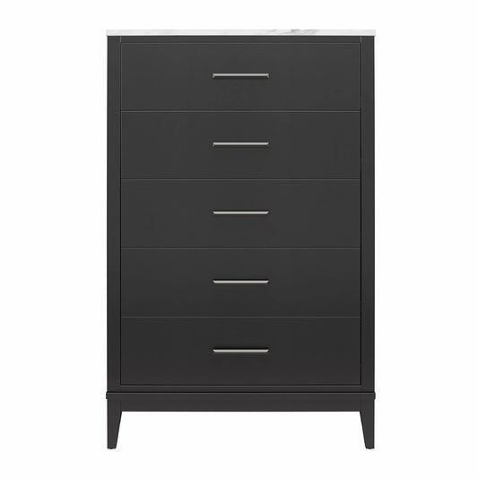 Ameriwood Home Lynnhaven Tall 5-Drawer Dresser Black/White Marble Top