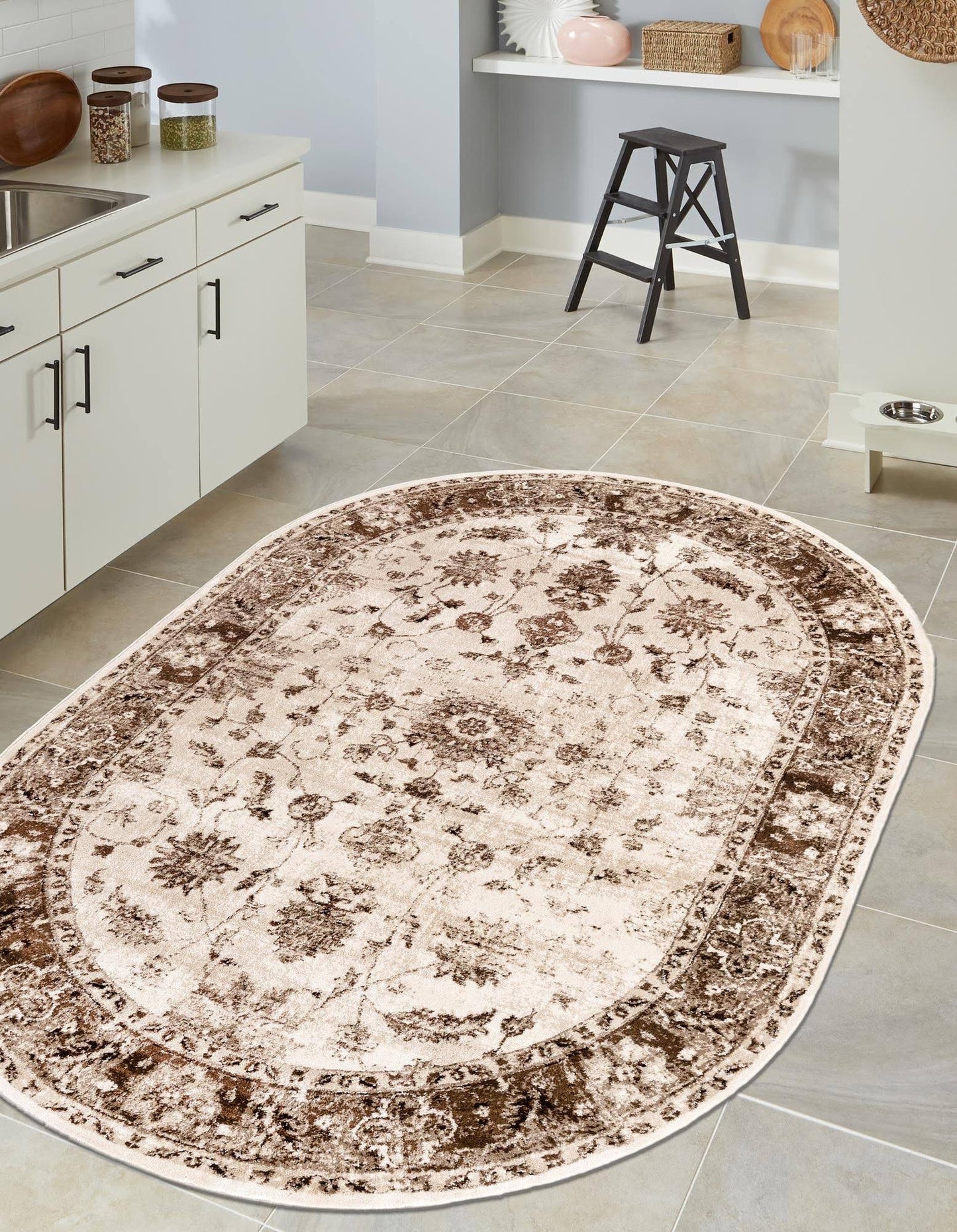 Unique Loom Himalaya 3x5 Oval Cream Farmhouse, Floral Area Rug