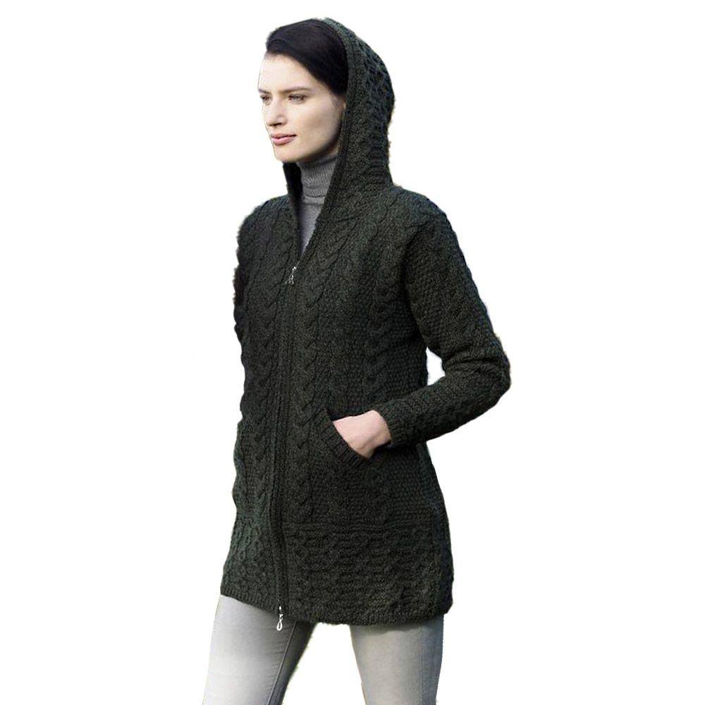 Aran Crafts Hooded Zip Coat, Parsnip: Small