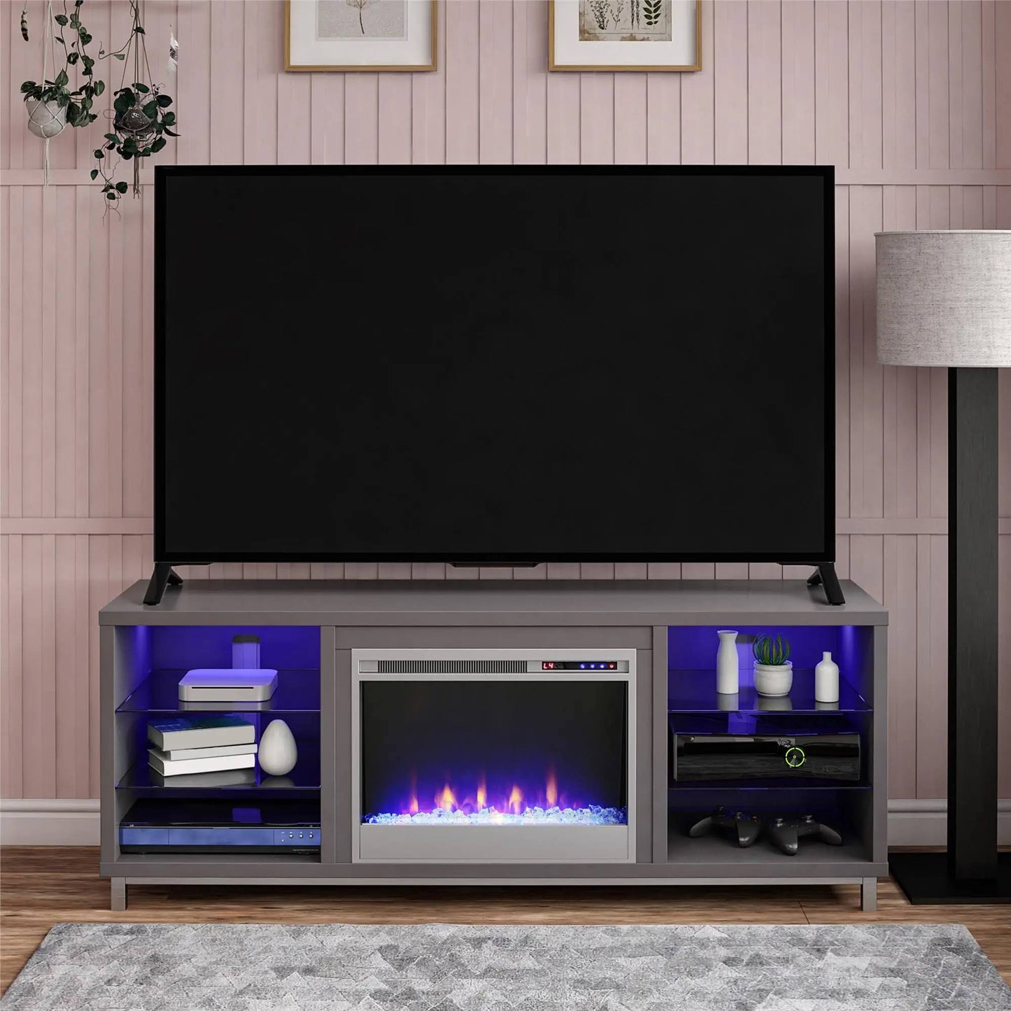 Ameriwood Home Lumina Fireplace Tv Stand For Tvs Up To 70 Inch, Graphite Gray