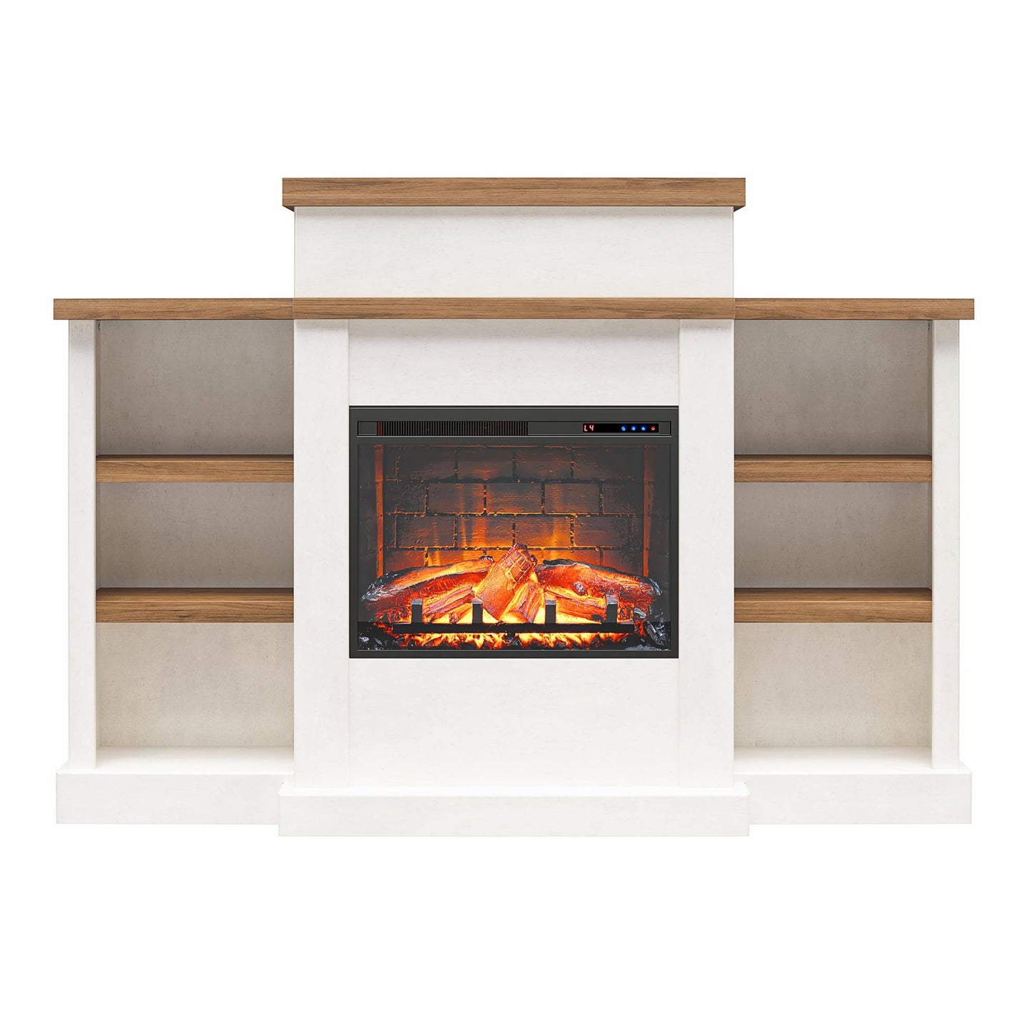 Ameriwood Home Gateswood Electric Fireplace With Mantel And Bookcase, Plaster