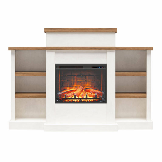 Ameriwood Home Gateswood Electric Fireplace With Mantel And Bookcase, Plaster