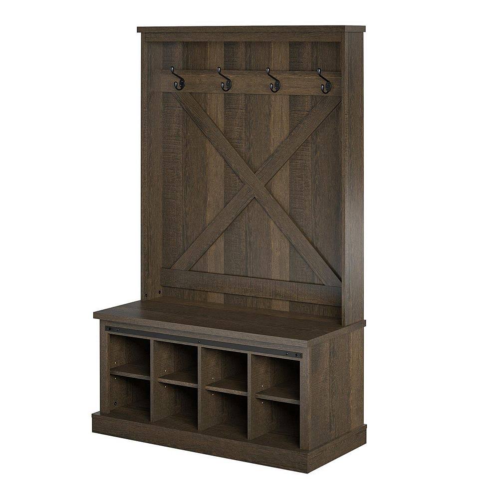 Ameriwood Home Knox County Entryway Bench With Hall Tree Brown Oak