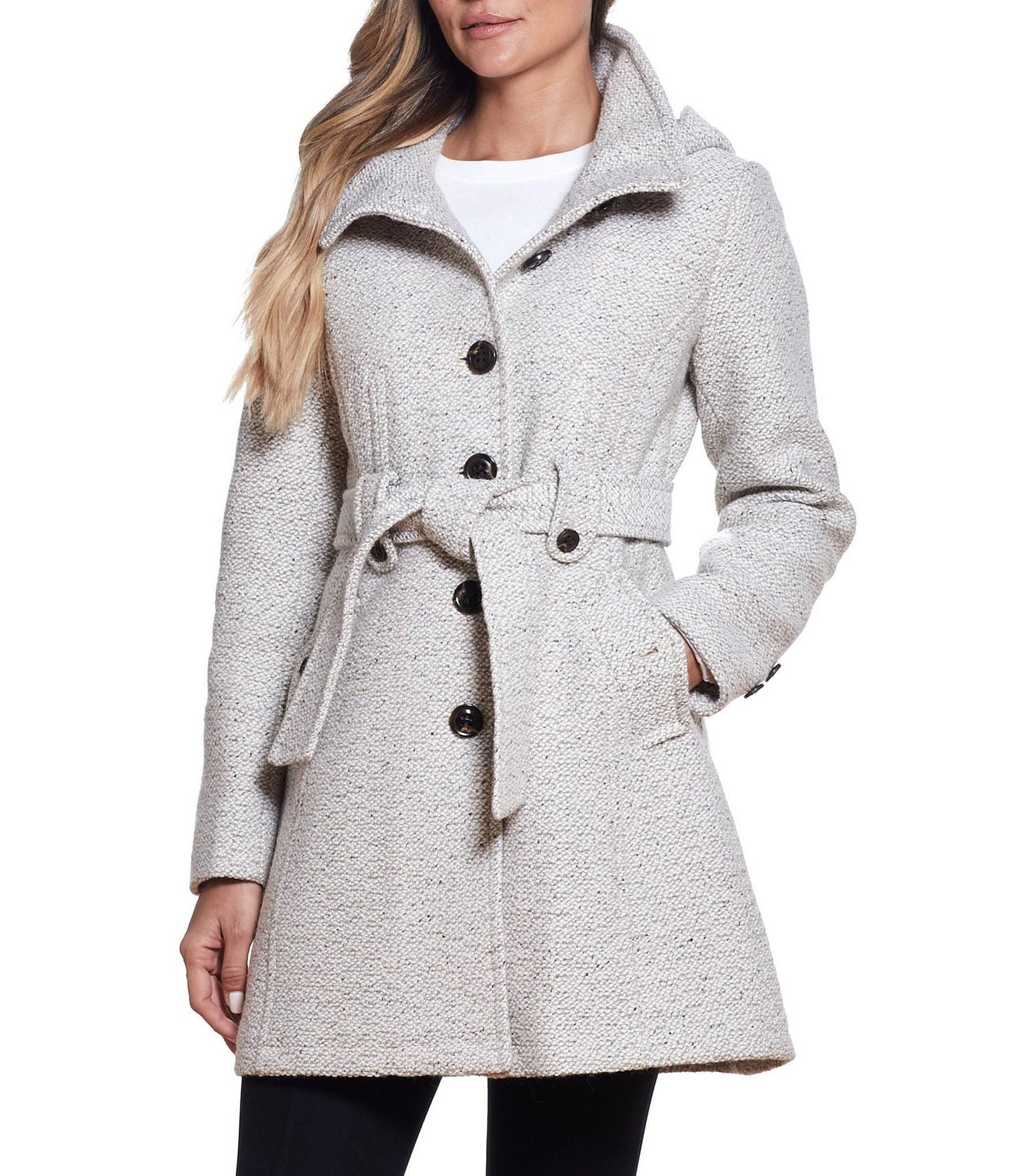 Women s Gallery Hooded Wool-Blend Walker Coat, Size: Small, Beige