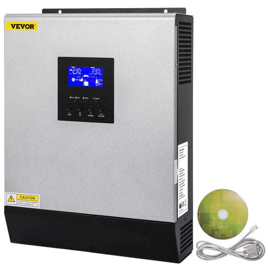 Vevor Hybrid Solar Inverter, 3kva 2400w, Pure Sine Wave Off-Grid Inverter, 24vdc To 110vac Multi-Function Inverter With Build-In 50a Pwm Solar