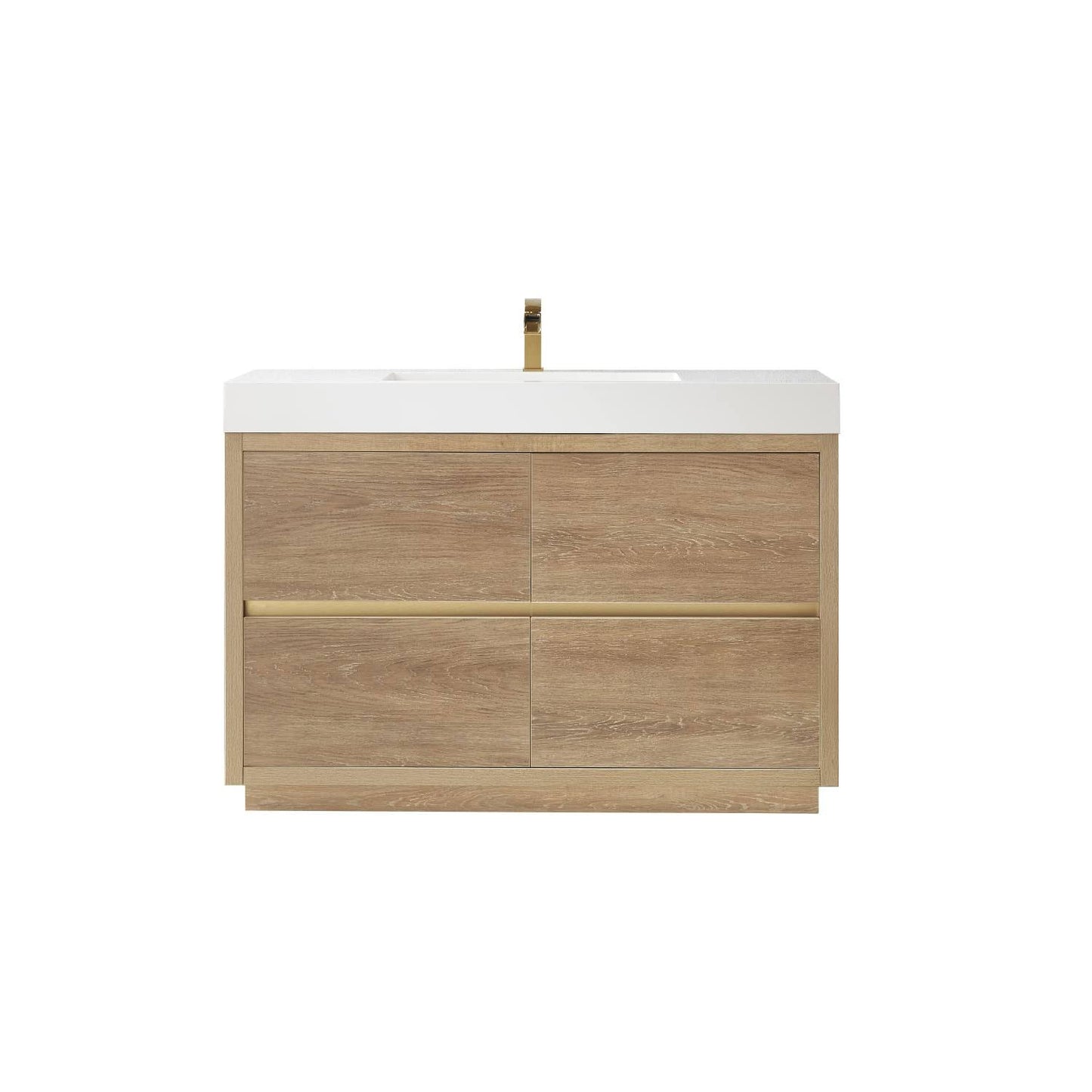 Vinnova Huesca 48 Single Sink Bathroom Vanity Natural Oak Wood White Top No Mirror