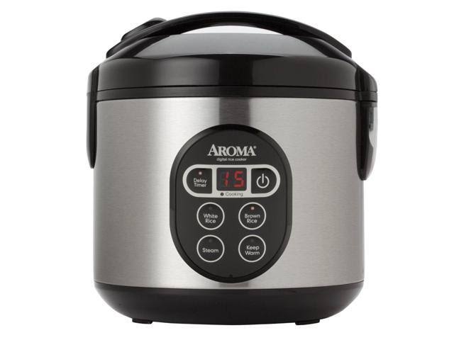 Aroma Housewares 2-8-Cups (Cooked) Digital Cool-Touch Rice Grain Cooker And Food Steamer, Stainless, 8 Cup, Silver