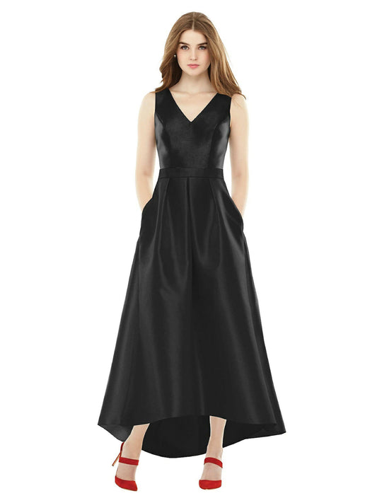 Alfred Sung High-Low Satin Gown - Black - Size 6