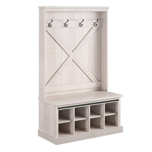 Ameriwood Home Knox County Entryway Bench With Hall Tree Rustic White