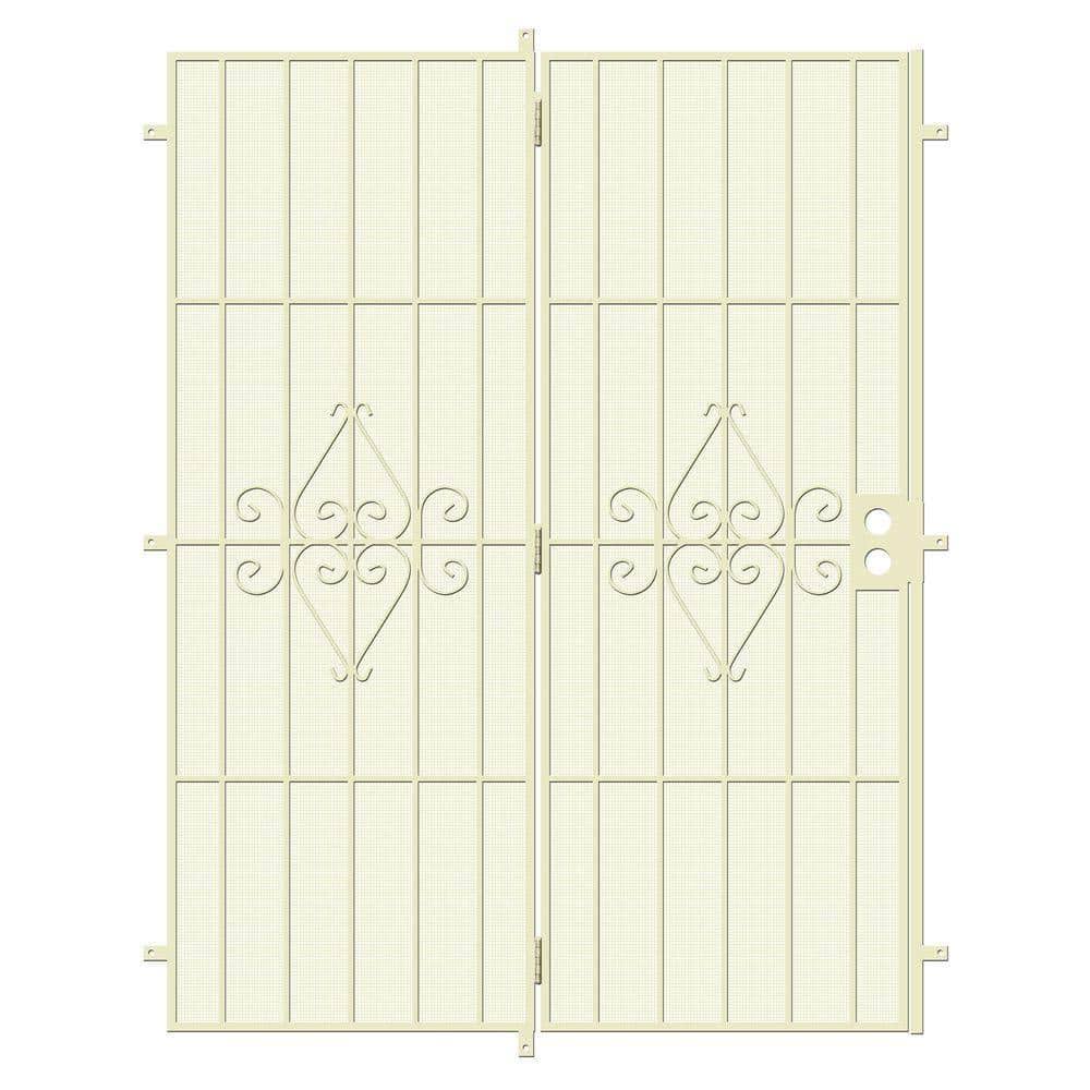 Unique Home Designs Su Casa 60 In. X 80 In. Navajo White Projection Mount Outswing Steel Patio Security Door With Expanded Metal