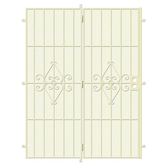 Unique Home Designs Su Casa 60 In. X 80 In. Navajo White Projection Mount Outswing Steel Patio Security Door With Expanded Metal