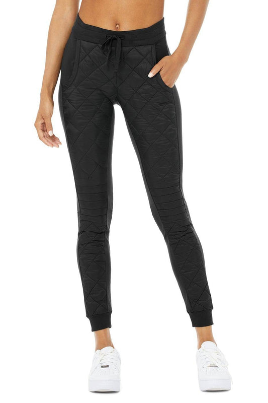 Alo Yoga High Waist Moto Puffer Pant Black/Ivory / L