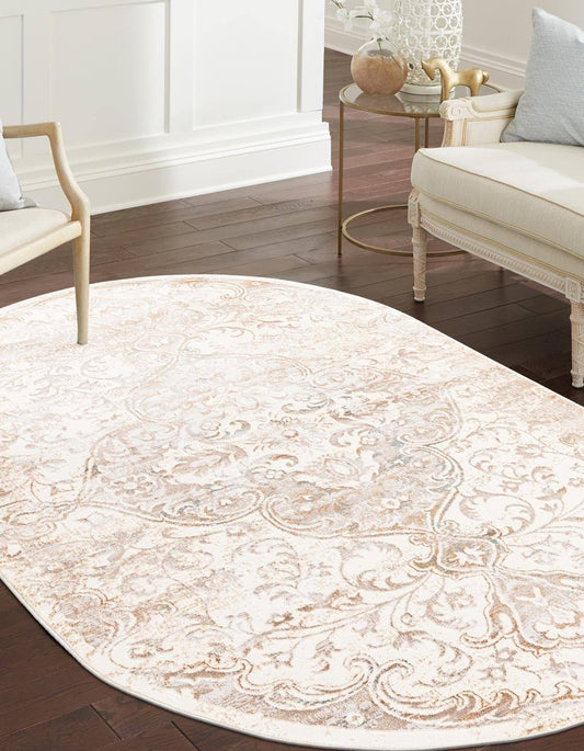 Unique Loom Highbury 5x8 Oval Cream Floral Area Rug