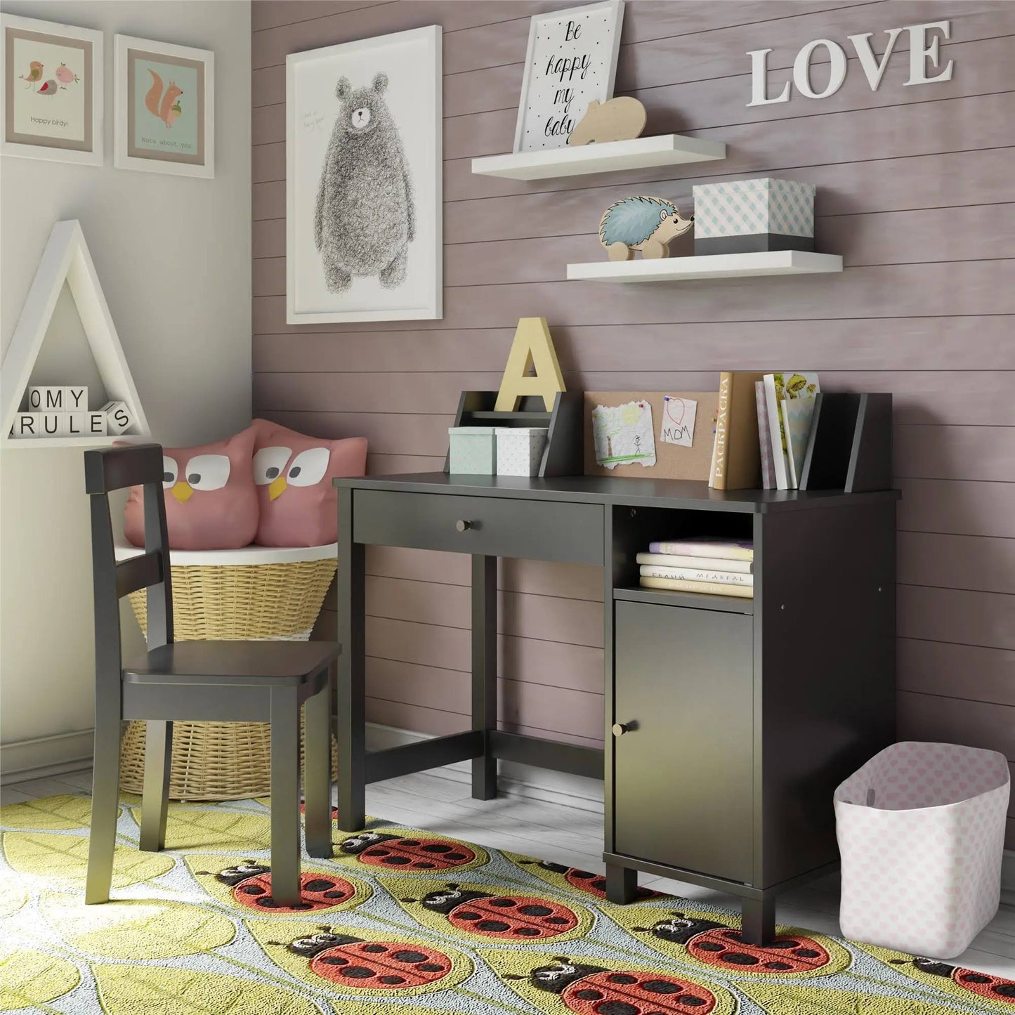 Ameriwood Home Abigail Kids Desk With Chair, Black