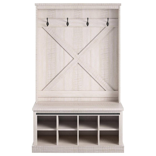 Ameriwood Home Bayshore Heights Rustic White Entryway Bench Hall Tree