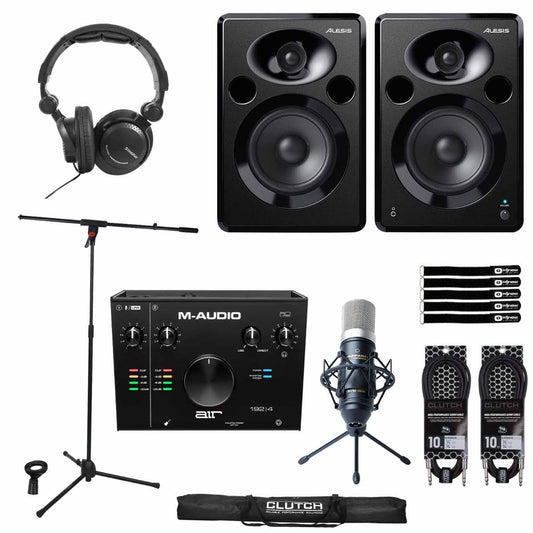 Alesis Home Studio Recording Bundle Air192x4 Interface 5 Studio Monitor Speakers & Mic