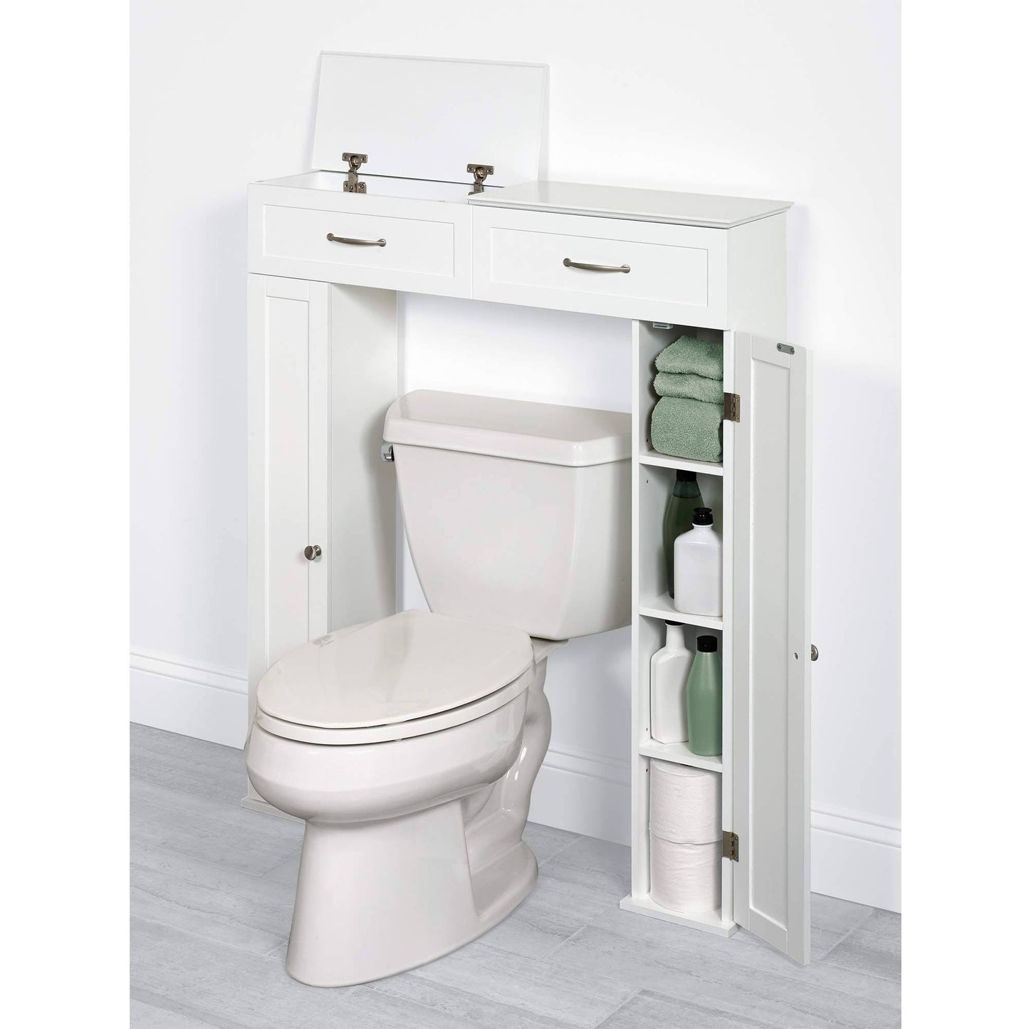 Zenna Home Lift Top Bath Storage Console Cabinet, White