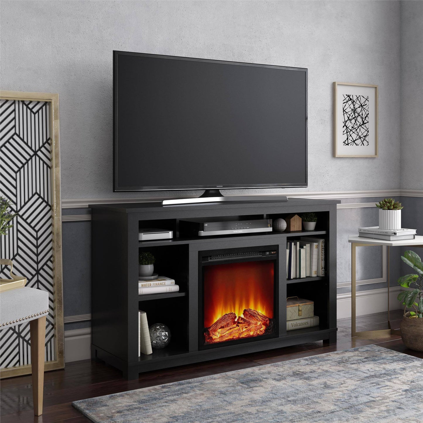 Ameriwood Home Edgewood Fireplace Tv Stand For Tvs Up To 55, Black