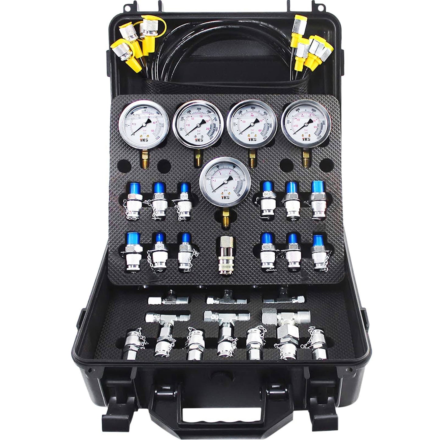 Vevor Hydraulic Pressure Test Kit 10/100/250/400/600bar 5 Gauges 13 Test Couplings 14 Tee Connectors 5 Test Hoses Hydraulic Gauge Kit W/ Sturdy