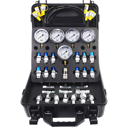 Vevor Hydraulic Pressure Test Kit 10/100/250/400/600bar 5 Gauges 13 Test Couplings 14 Tee Connectors 5 Test Hoses Hydraulic Gauge Kit W/ Sturdy