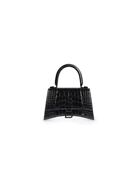 Balenciaga Hourglass Mini Handbag With Chain Crocodile Embossed - Black - Women s - Calfskin