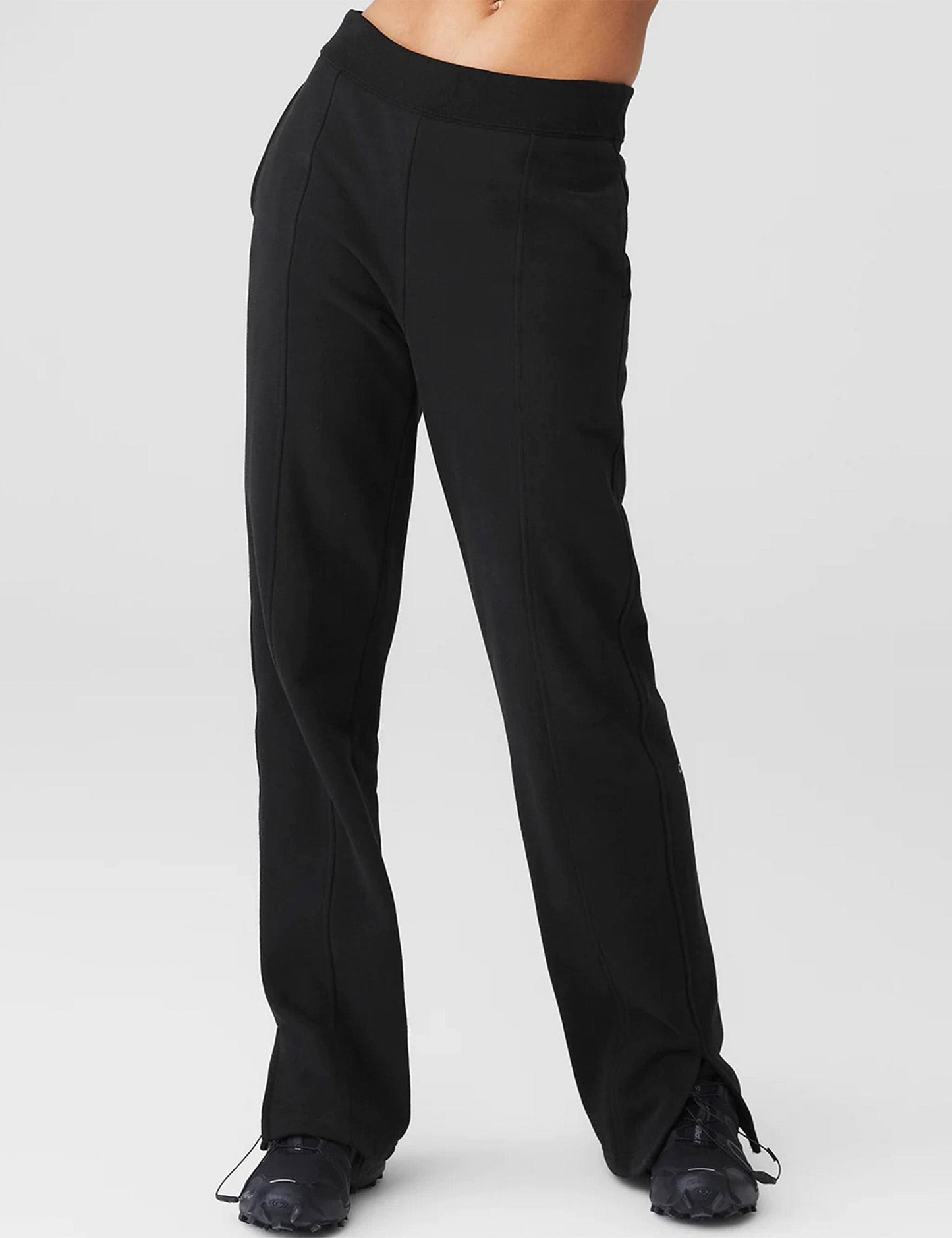 Alo Yoga High Waisted Free Time Straight Leg Sweatpant - Black - Size: Medium