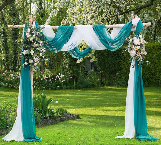 Warm Home Designs Wedding Arch Draping Fabric Bundle Has 2 288 Inch (24 Feet) Scarves In Teal & White Fabric Colors For Wedding Fabric, Wedding